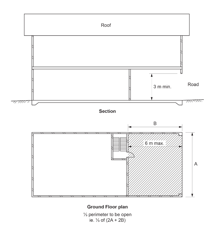 Figure D2D12c: Example of discharge of fire-isolated stair complying with D2D12(2)(c)